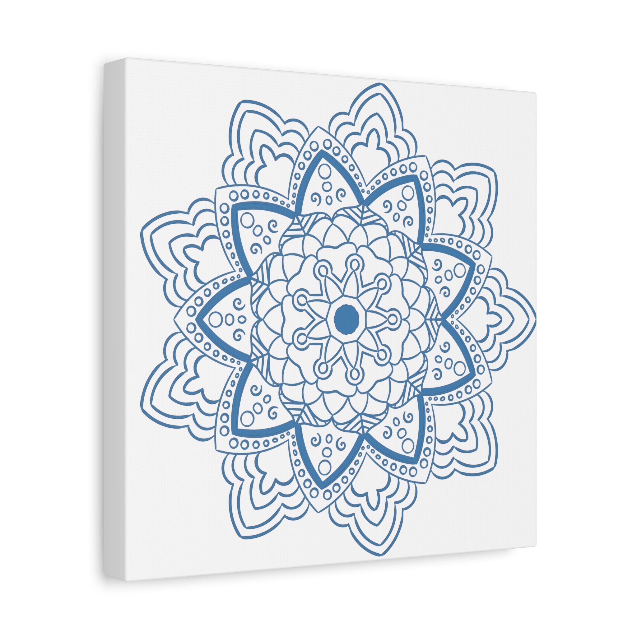 Handmade Mandala Art in Steel Blue with Matte Canvas, Stretched and 125 Thickness - Unique Mandala Design Wall Art