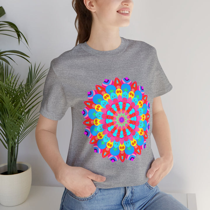 Colorful mandala t-shirt featuring vibrant psychedelic art and intricate patterns