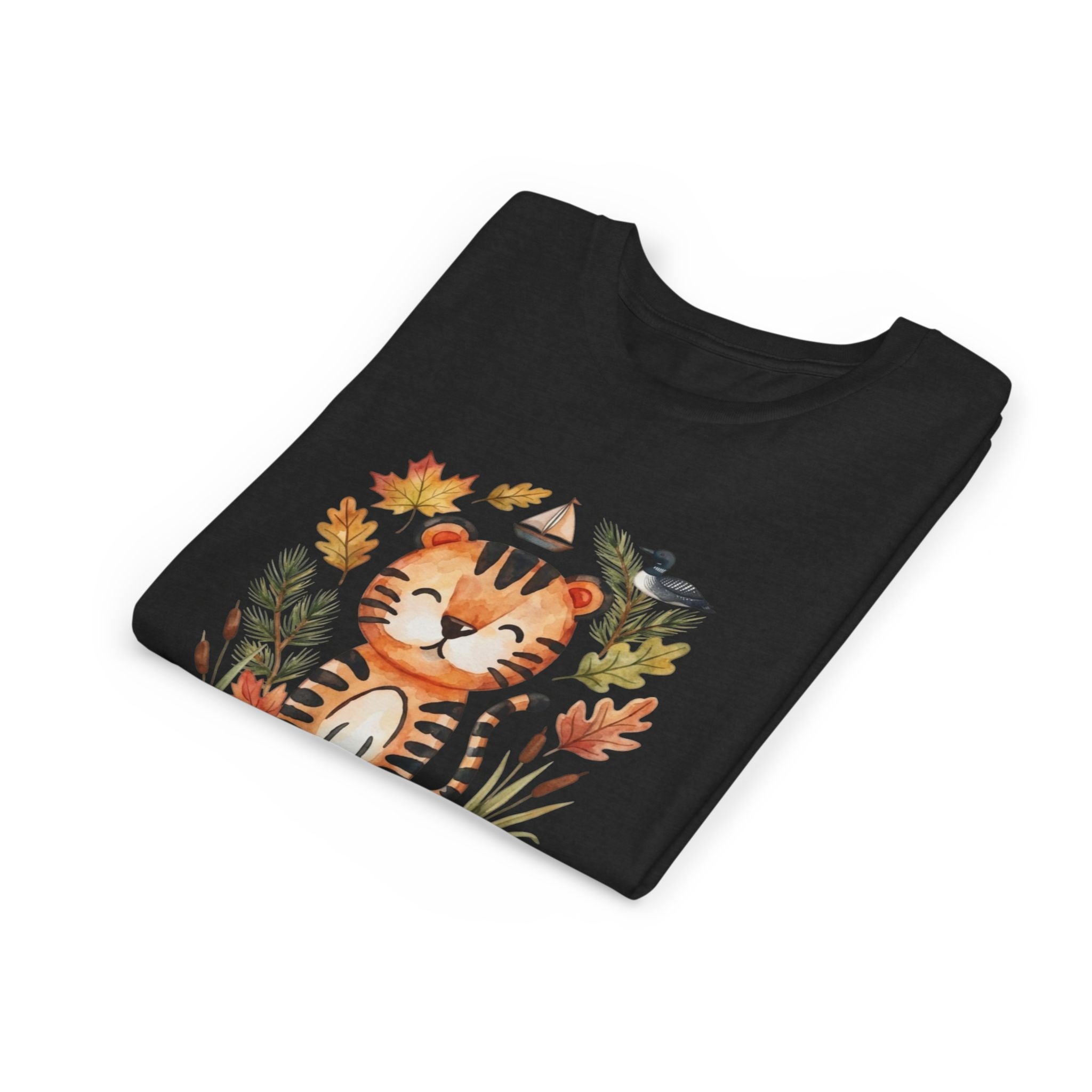 Kids Tiger Lake Ontario Tee — Watercolor Autumn Sailboat & Leaves Youth Short Sleeve Tee