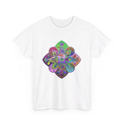 Colorful mandala art design on a comfortable unisex heavy cotton tee for yoga and mindfulness enthusiasts