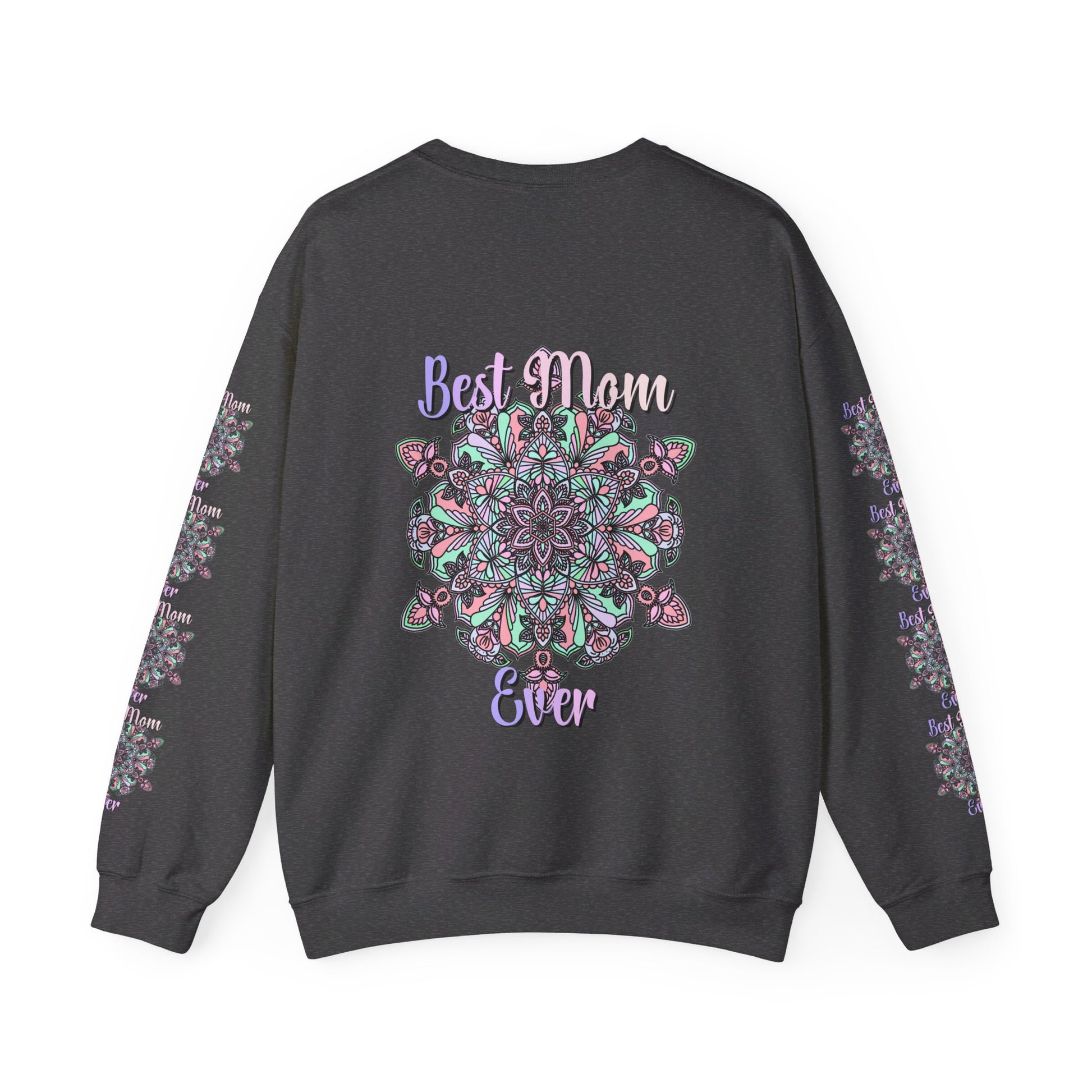 Light grey Unisex Heavy Blend™ Crewneck Sweatshirt with 'Best Mom Ever' slogan, perfect birthday gift for mom