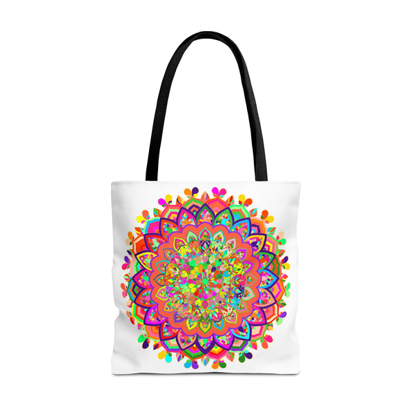 Vibrant and intricately designed mandala art tote bag in various colors