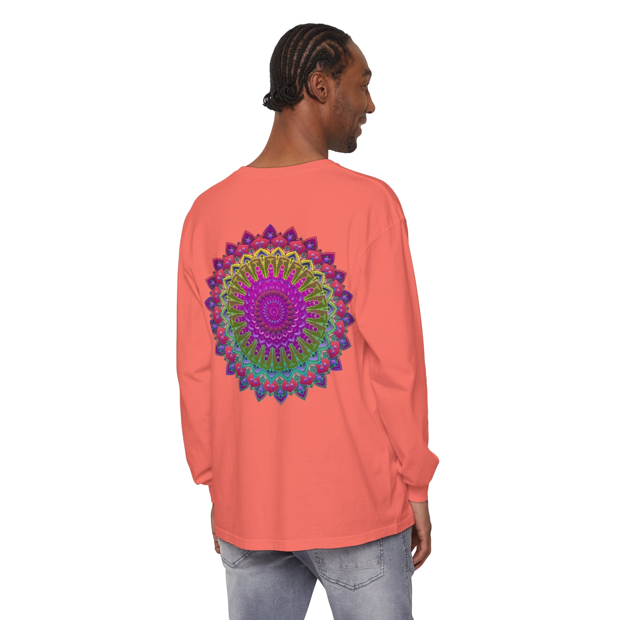 Vibrant Mandala Unisex Long Sleeve T-Shirt Representing Harmony and Balance