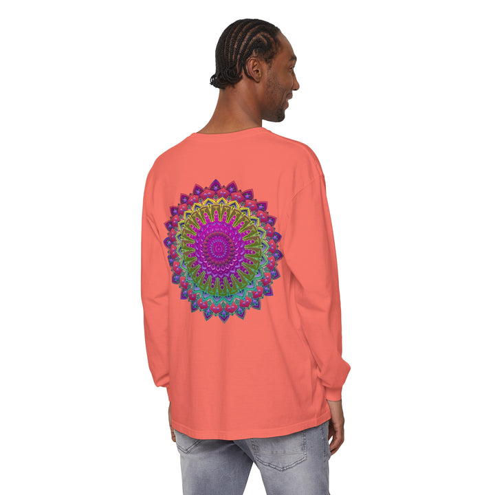 Vibrant Mandala Unisex Long Sleeve T-Shirt Representing Harmony and Balance