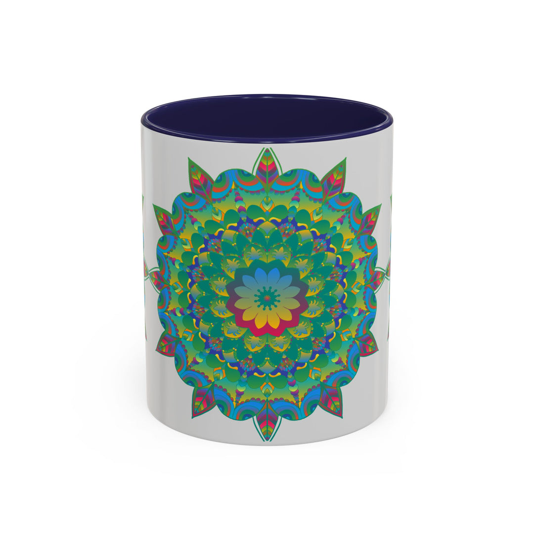 Beautiful ceramic mandala art mug with vibrant and intricate floral design