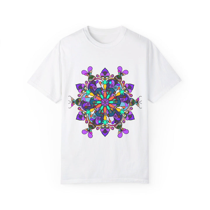 Unisex Mandala T-Shirt featuring intricately hand-drawn mandala art, made from 100% ring-spun cotton, and garment-dyed for extra comfort and style