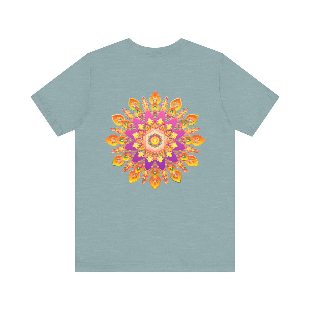 Vibrant mandala t-shirt featuring a colorful design symbolizing peace and harmony