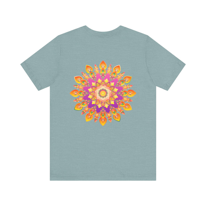 Vibrant mandala t-shirt featuring a colorful design symbolizing peace and harmony