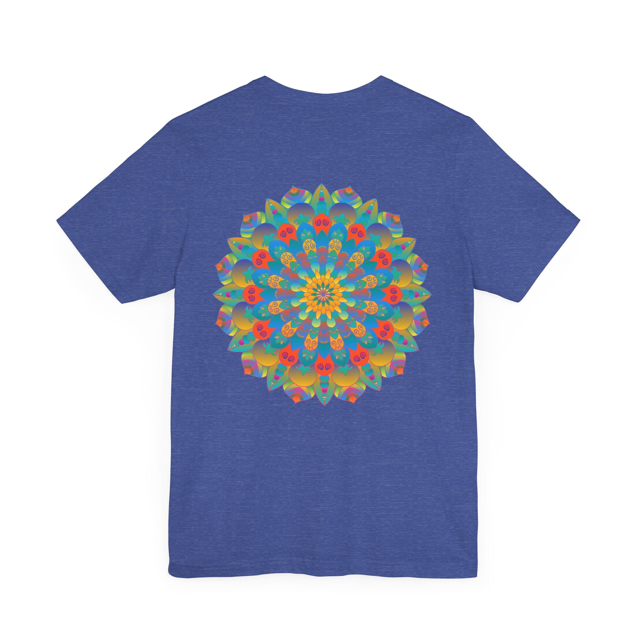 Colorful psychedelic mandala t-shirt with spiritual peace message for calming vibes