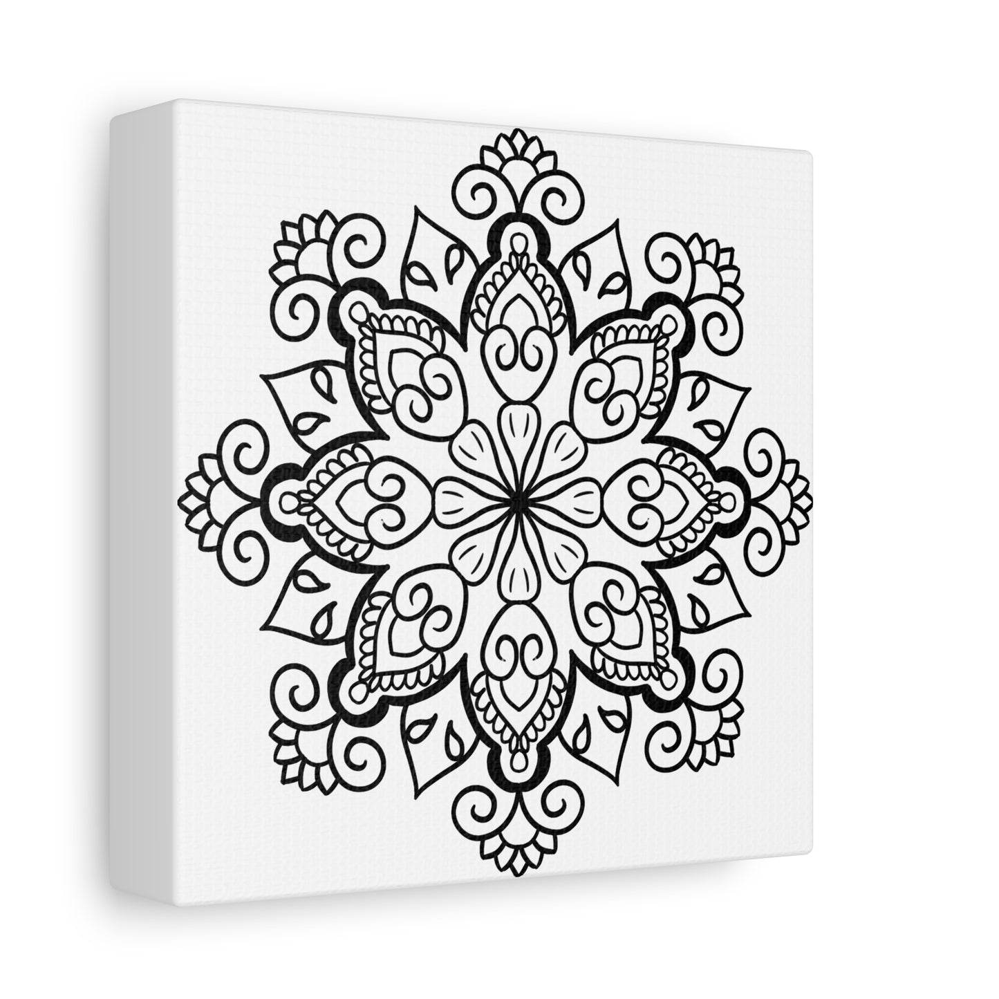 Handcrafted Mandala Art in Black and White on Matte Canvas, Stretched to 125 inches for Wall Decor