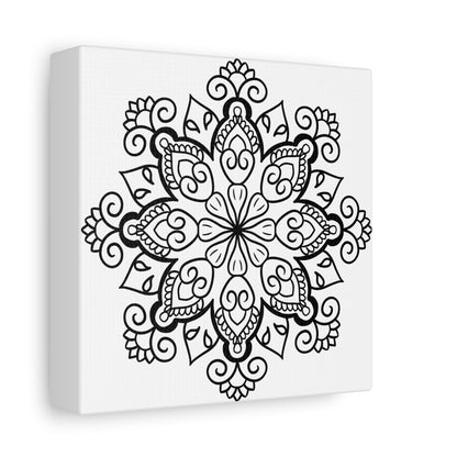 Handcrafted Mandala Art in Black and White on Matte Canvas, Stretched to 125 inches for Wall Decor