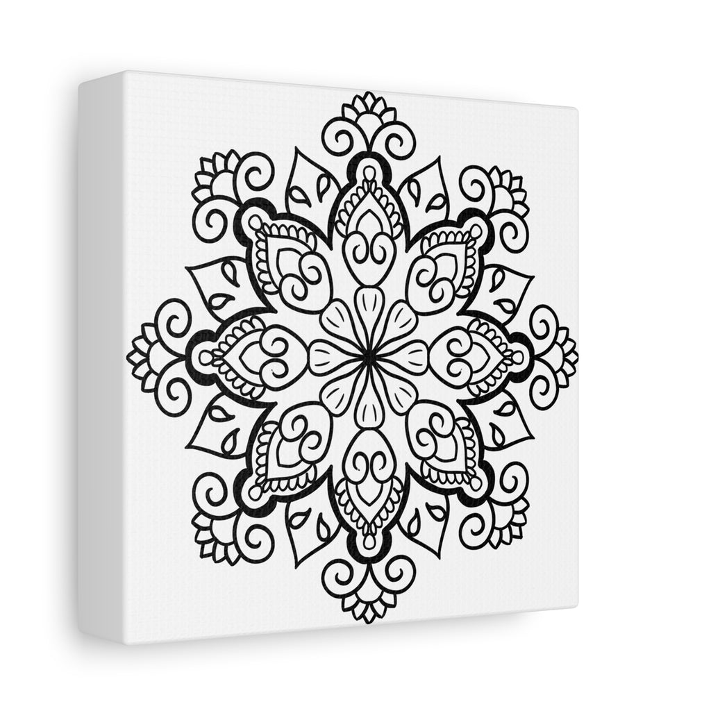 Handcrafted Mandala Art in Black and White on Matte Canvas, Stretched to 125 inches for Wall Decor