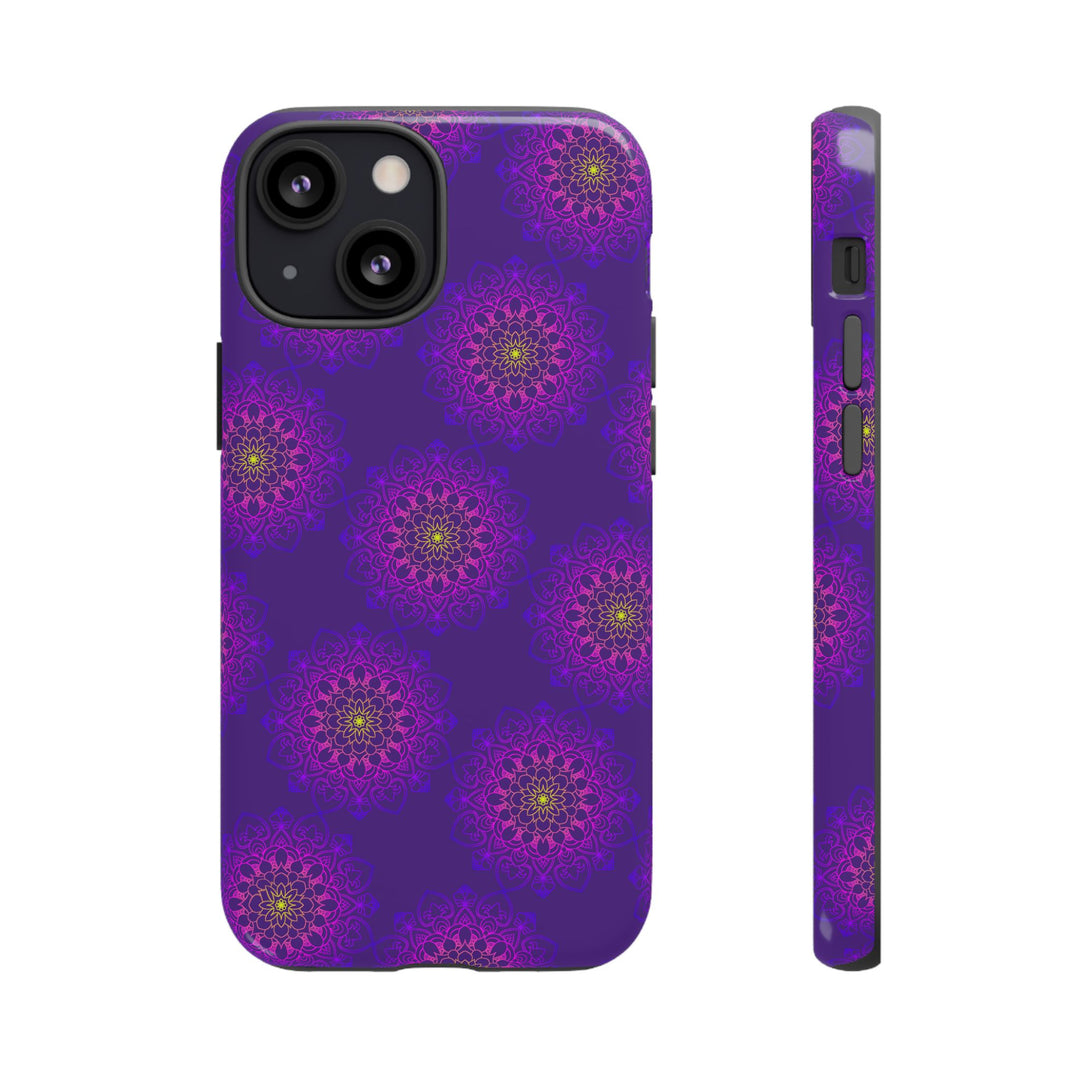 Intricate Purple Floral iPhone Case with Bold Mandala Design