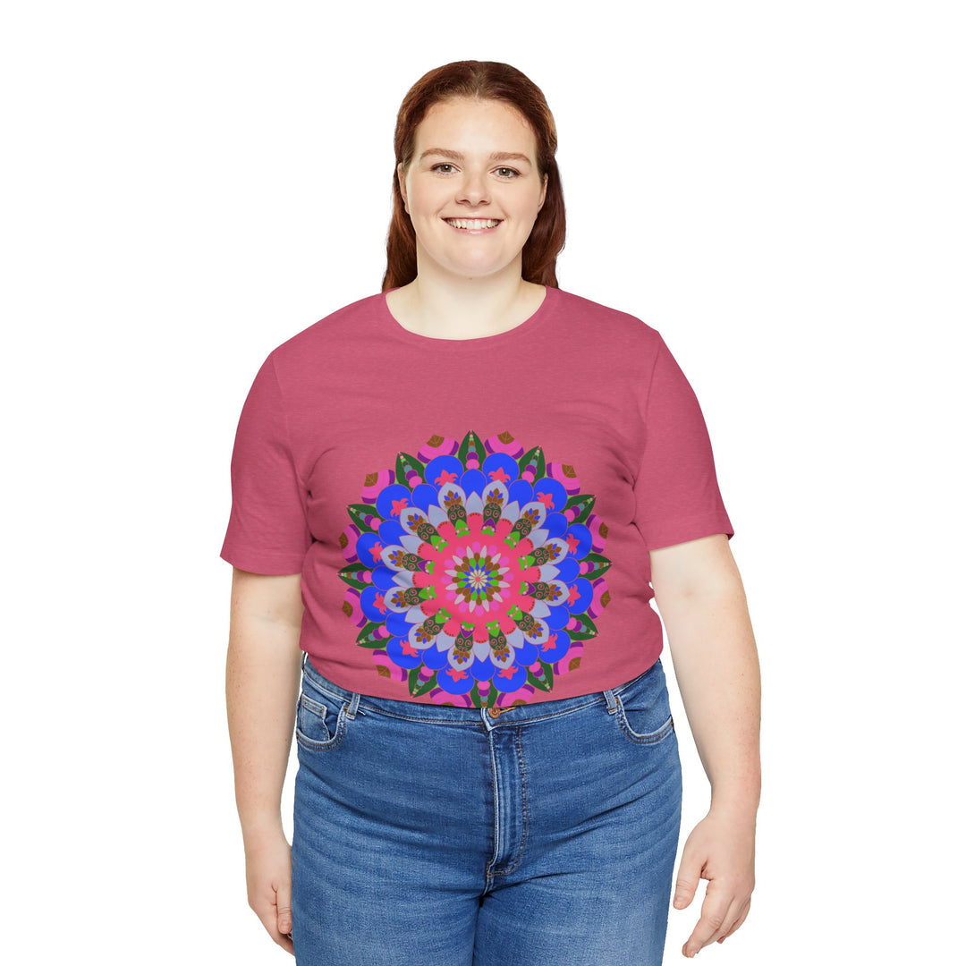 Colorful geometric mandala design printed on a high-quality T-shirt