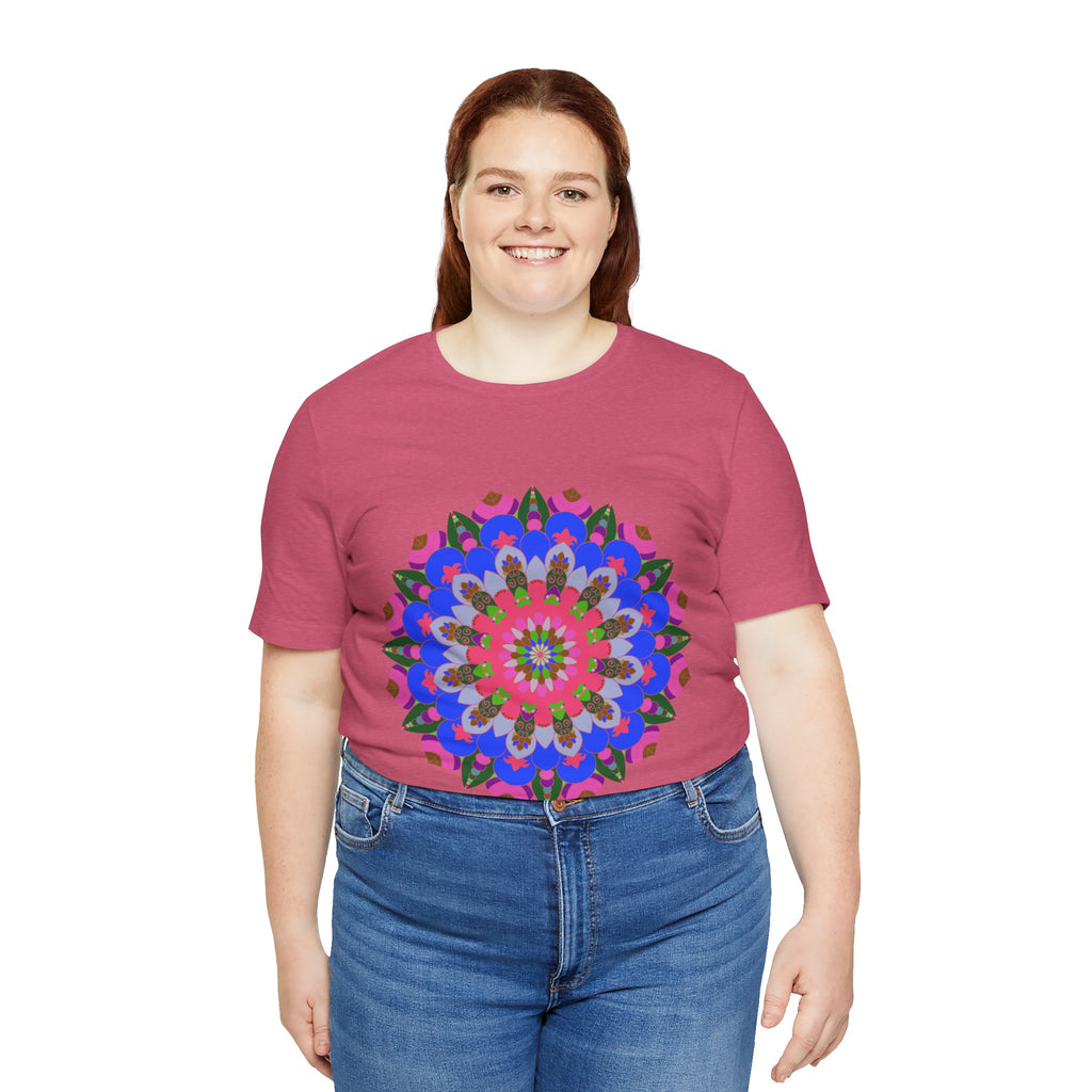 Colorful geometric mandala design printed on a high-quality T-shirt