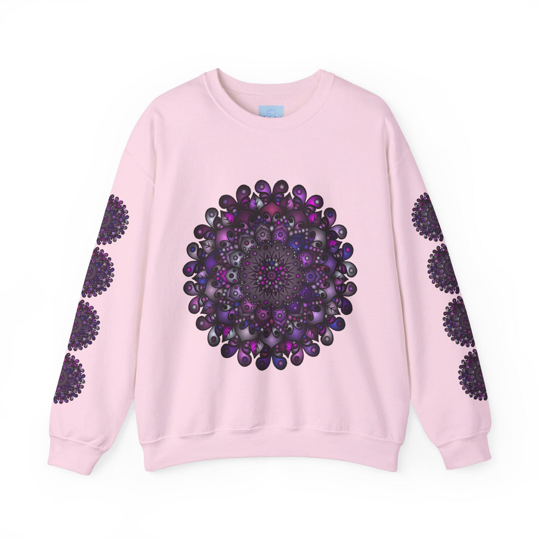 Unisex Heavy Blend™ Crewneck Sweatshirt with Purple Mandala Design, a cozy and stylish option for both men and women, featuring a stunning and intricate purple mandala graphic