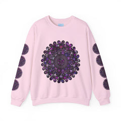 Unisex Heavy Blend™ Crewneck Sweatshirt with Purple Mandala Design, a cozy and stylish option for both men and women, featuring a stunning and intricate purple mandala graphic