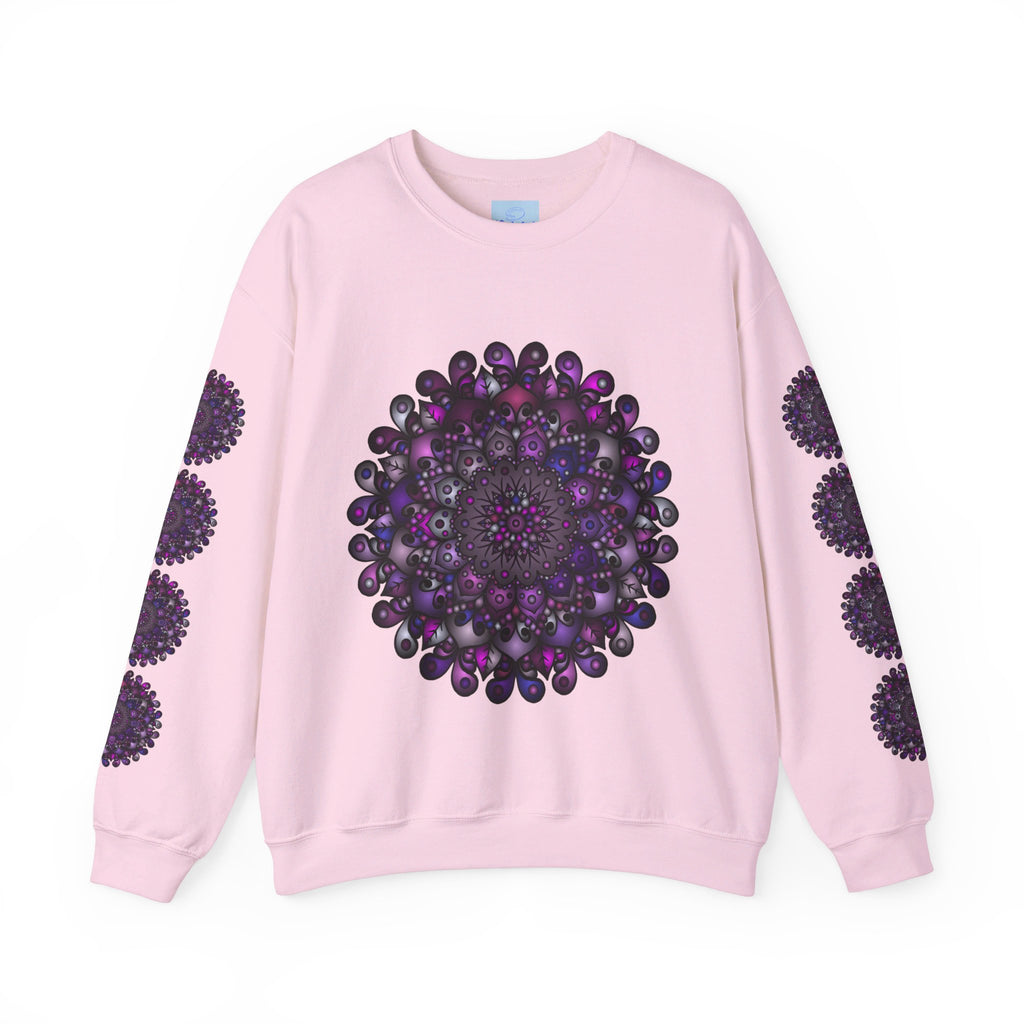 Unisex Heavy Blend™ Crewneck Sweatshirt with Purple Mandala Design, a cozy and stylish option for both men and women, featuring a stunning and intricate purple mandala graphic