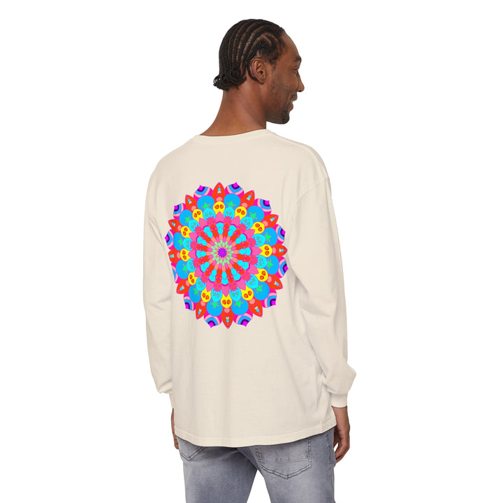 Vibrant and intricate mandala design on a long sleeve unisex t-shirt