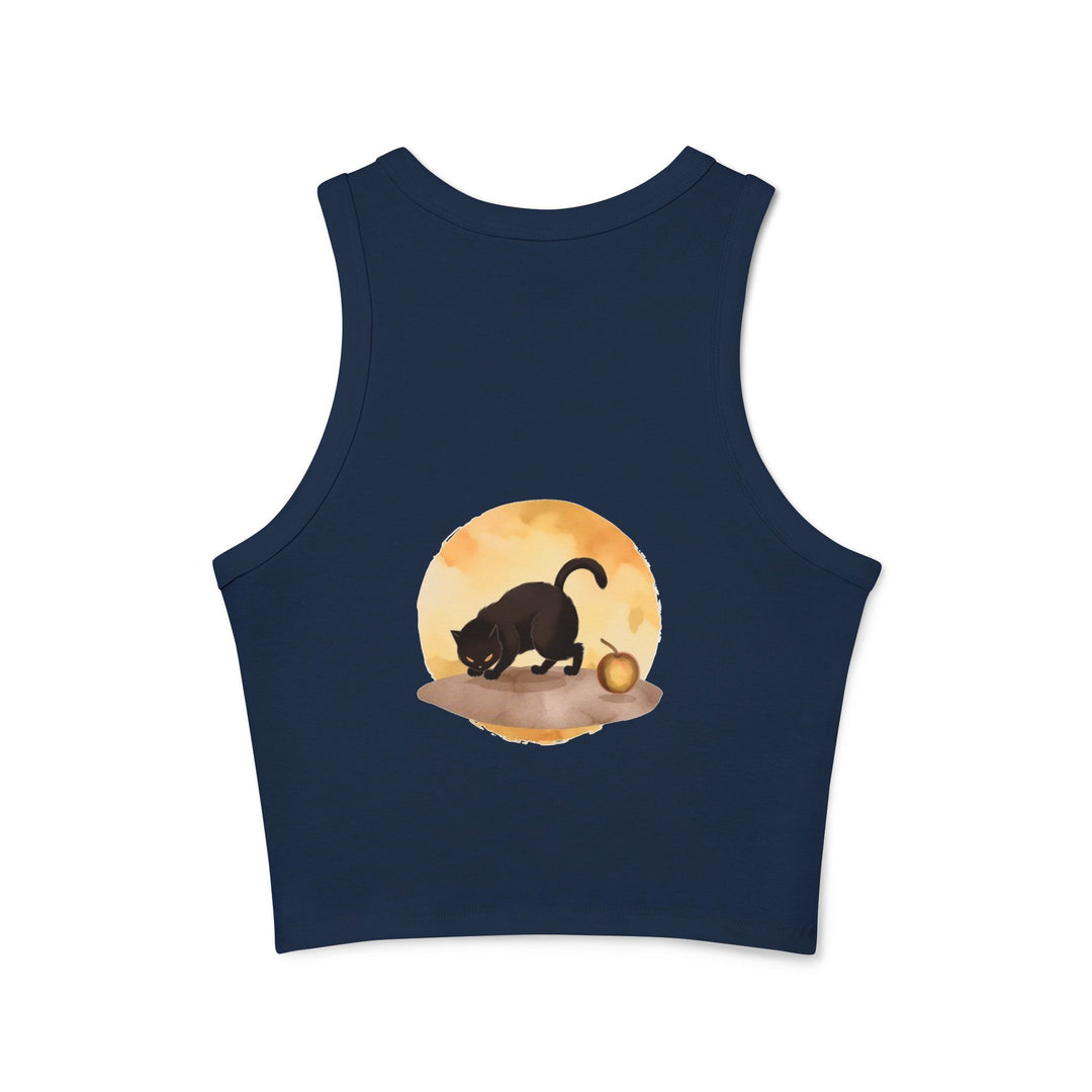 Black Cat & Moon Racerback Tank Top with a trendy and fashionable look