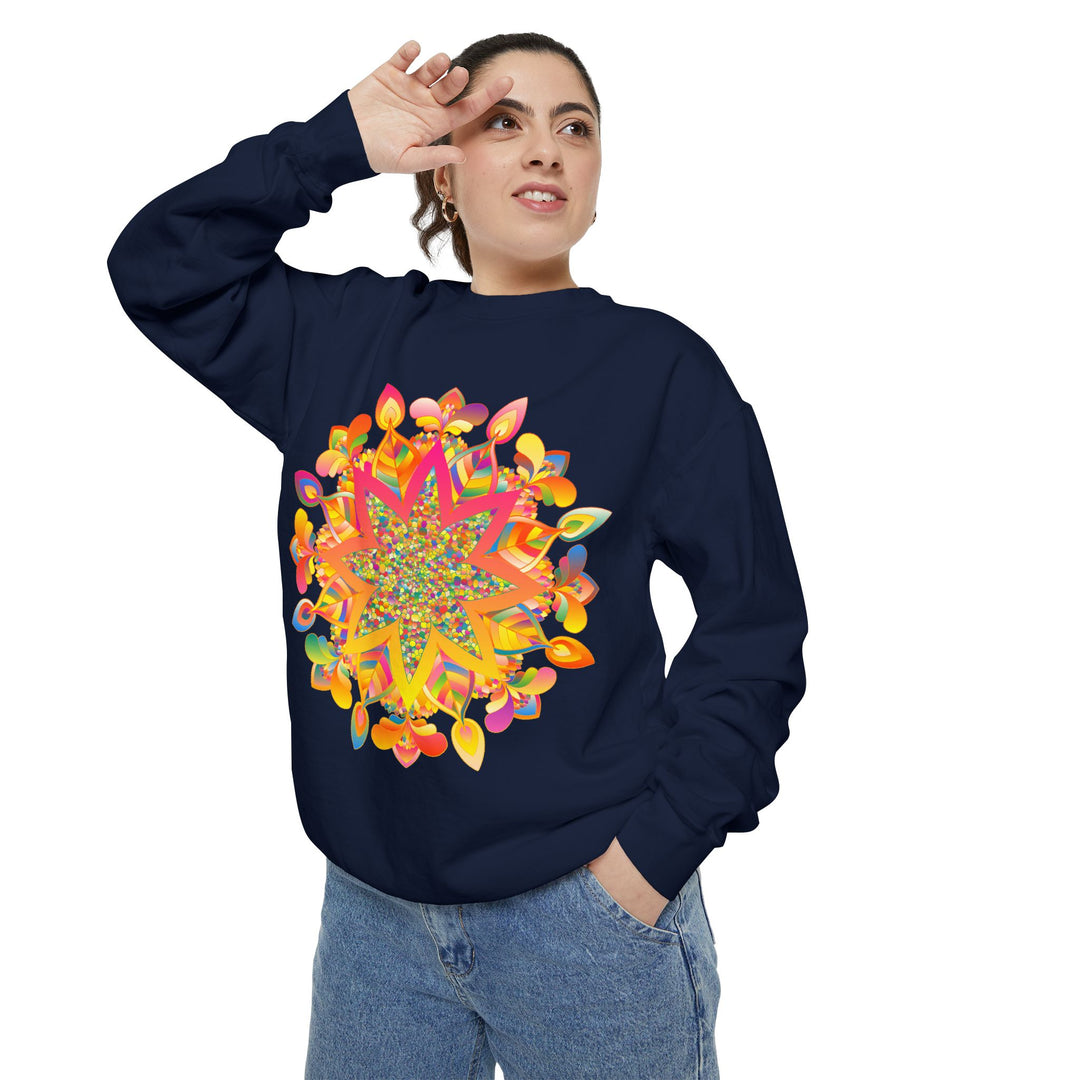 Colorful Mandala Sweatshirt with intricate design, perfect for casual wear and lounging