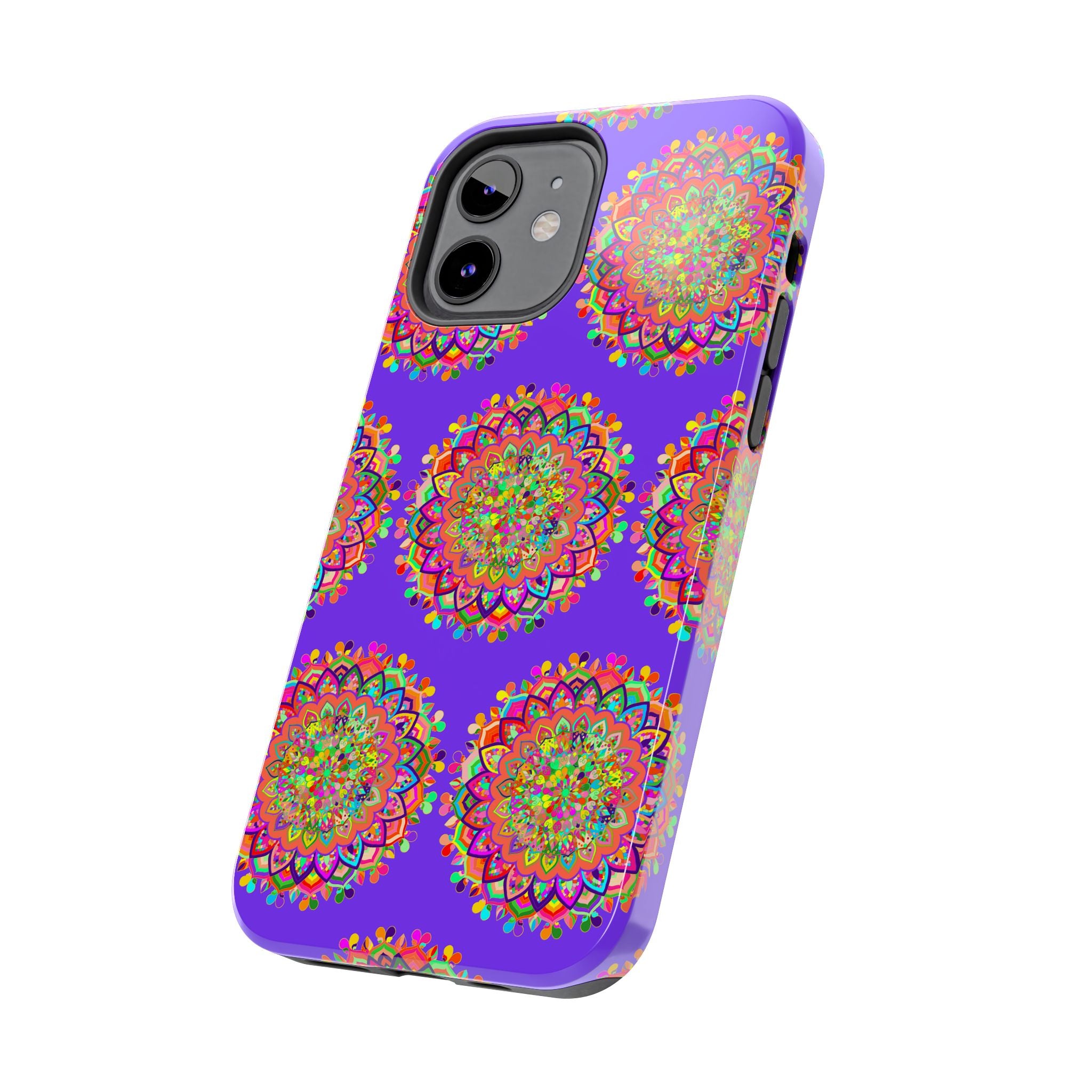 Hand drawn purple mandala art phone case for iPhone X and XS with intricate, small design