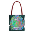Colorful and intricate Mystical Nature Mandala Tote Bag with vibrant nature-inspired design