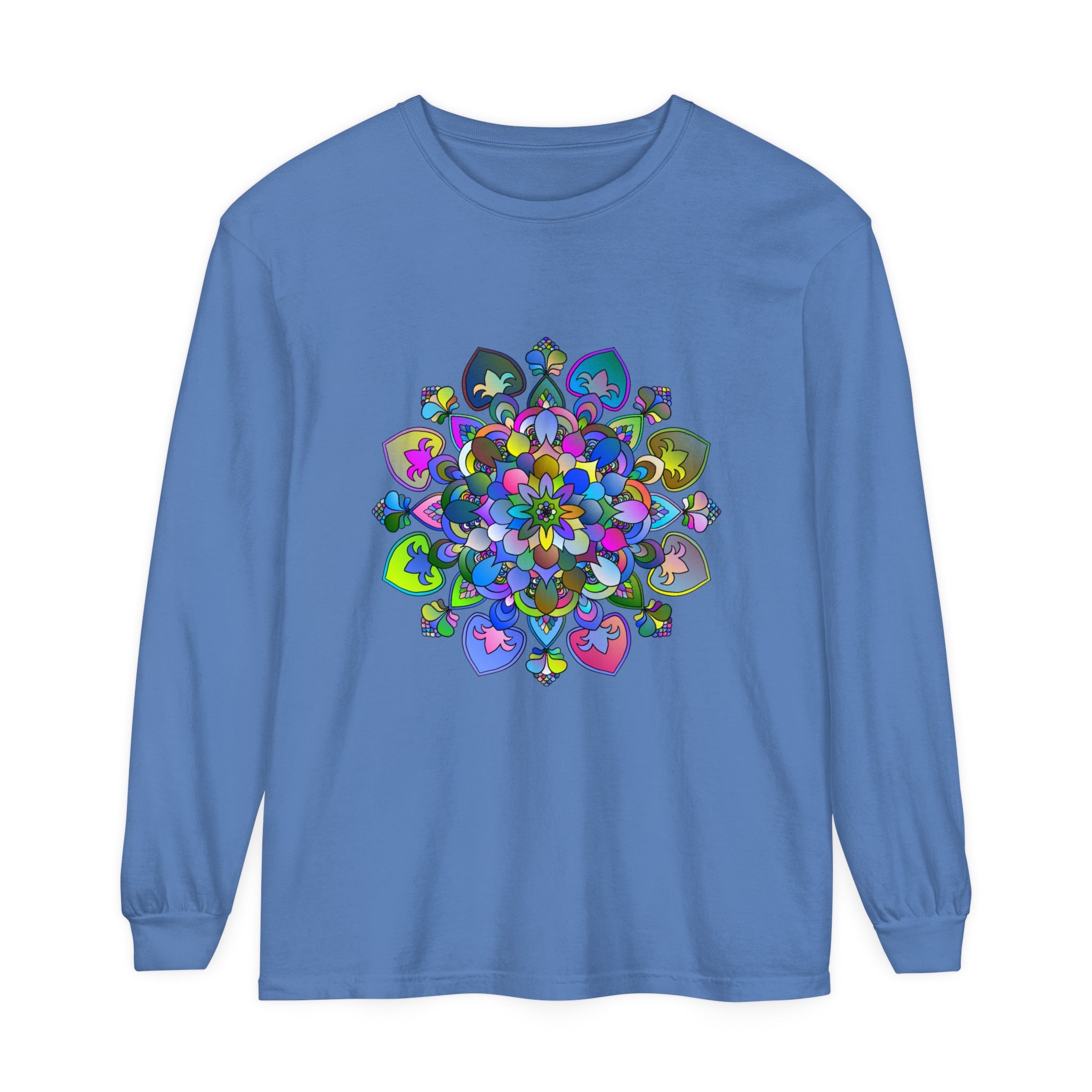 Colorful and intricate mandala design long sleeve t-shirt for a vibrant look