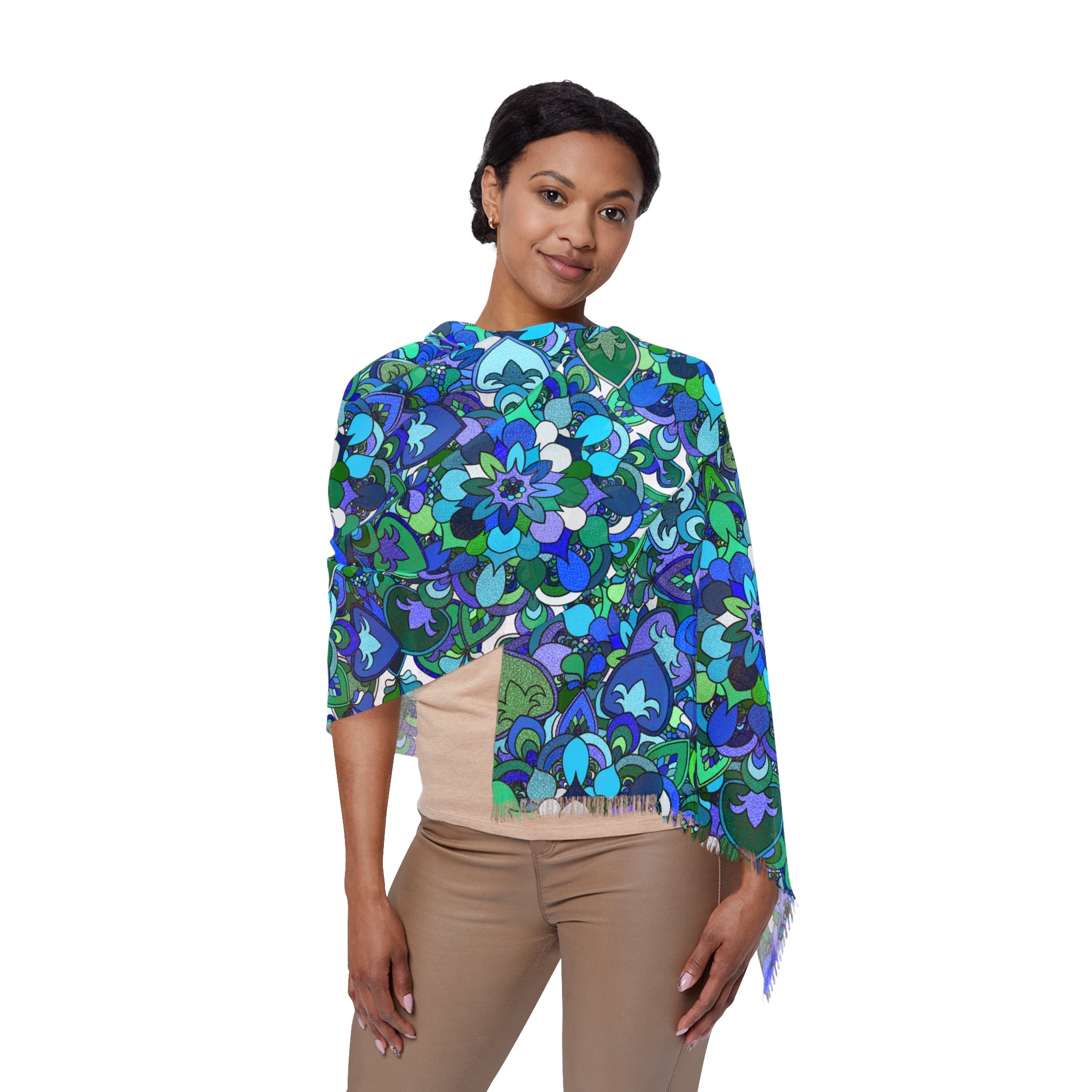 Sciarpa leggera a fiori di mandala blu — Foulard a fantasia floreale