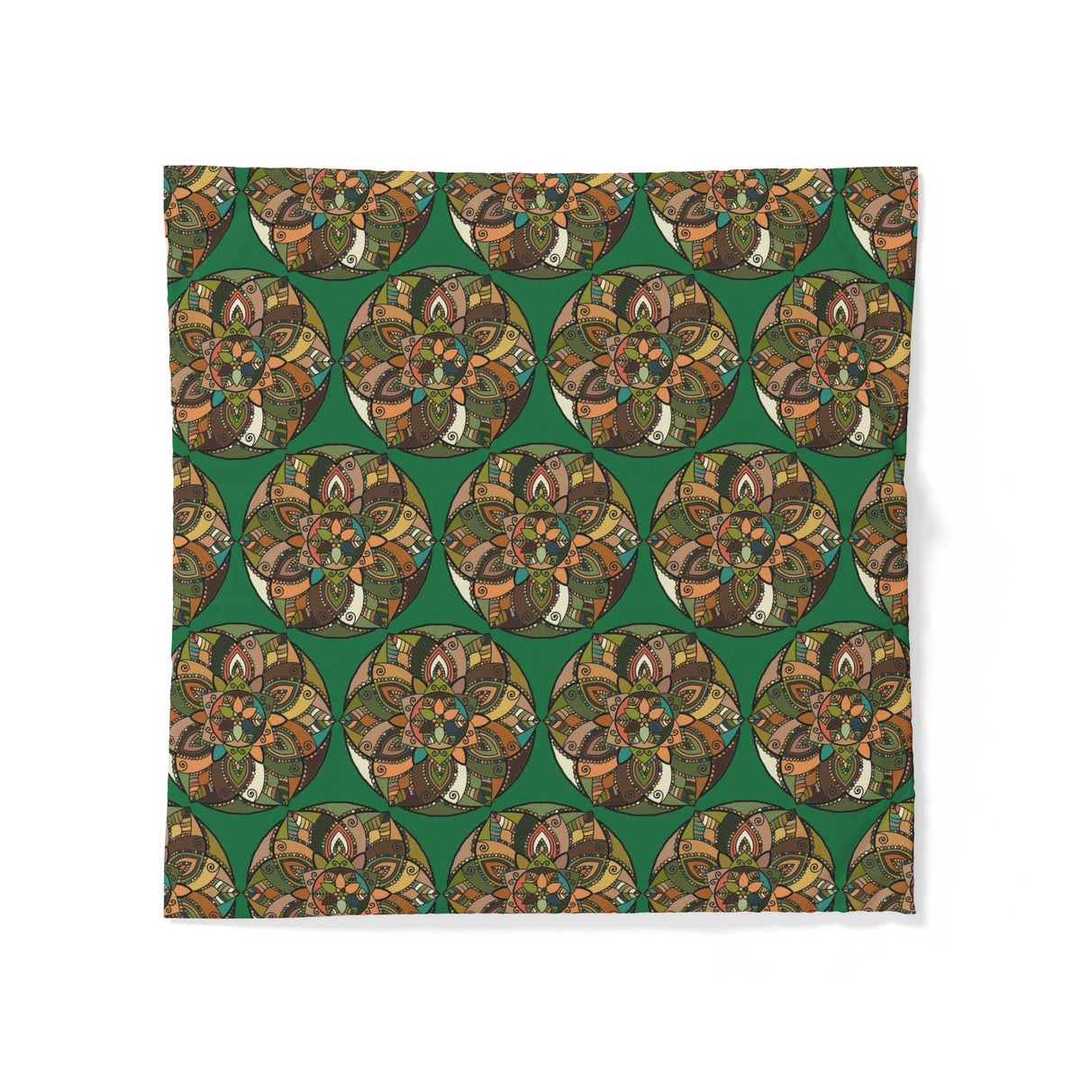 Bohemian Mandala Cotton Duvet Cover — Green Floral Geometric Bedding