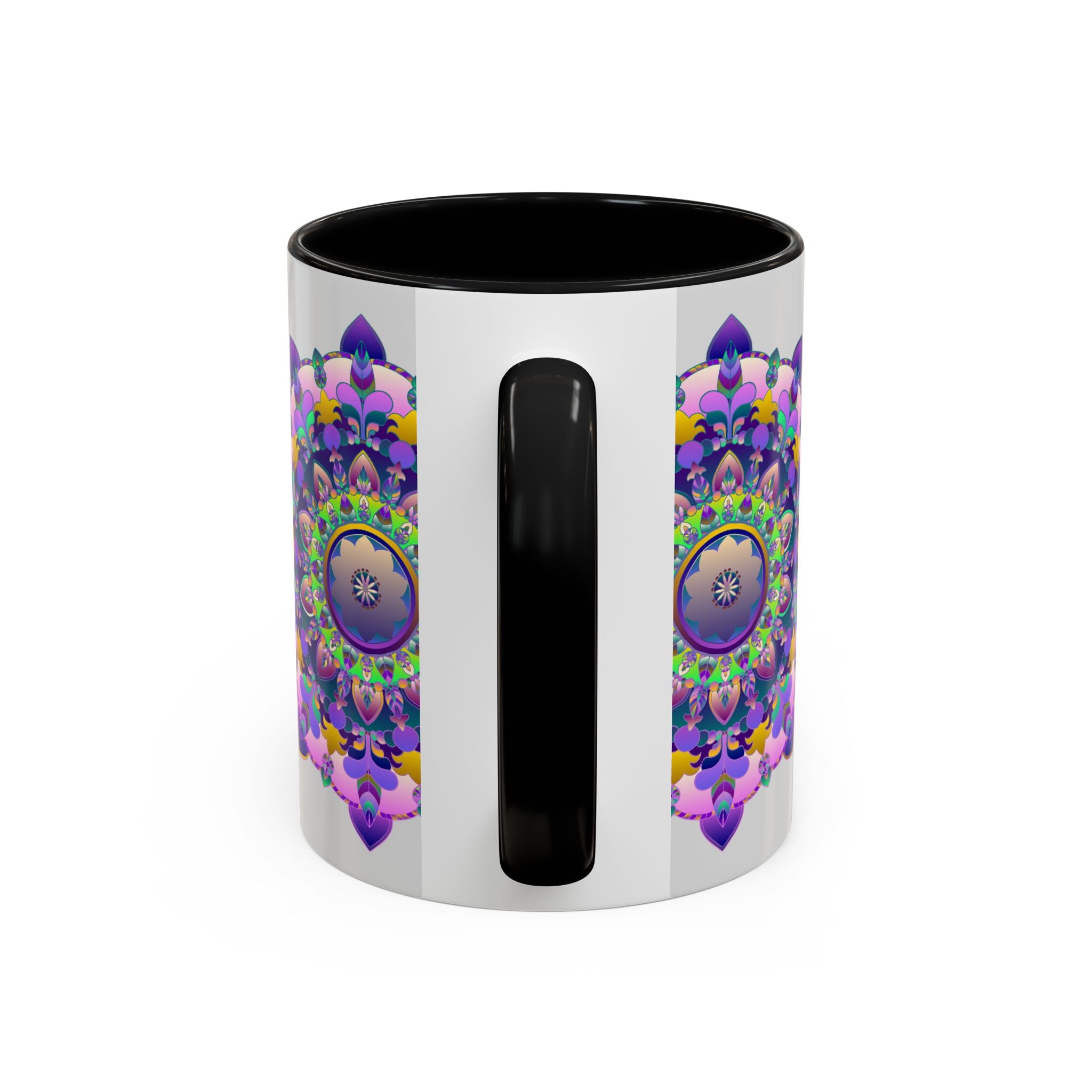 Beautiful ceramic white mug with a colorful mandala floral design