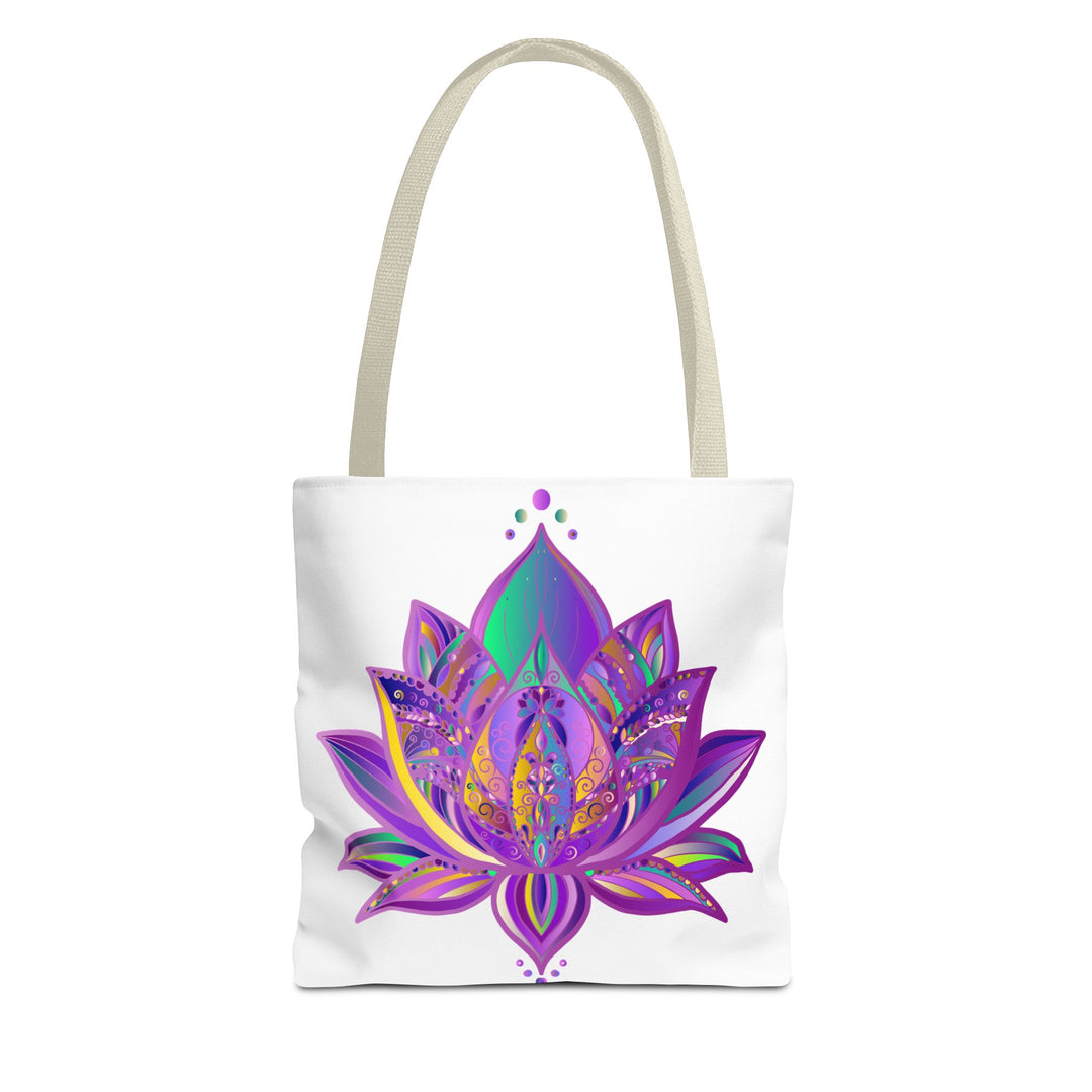 Beautiful mandala lotus tote bag featuring vibrant colors and intricate design