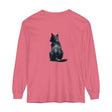 Black Cat Watercolor Long Sleeve T-Shirt with Vibrant Feline Design and Comfortable Fit for Casual Wear or Artistic Activities