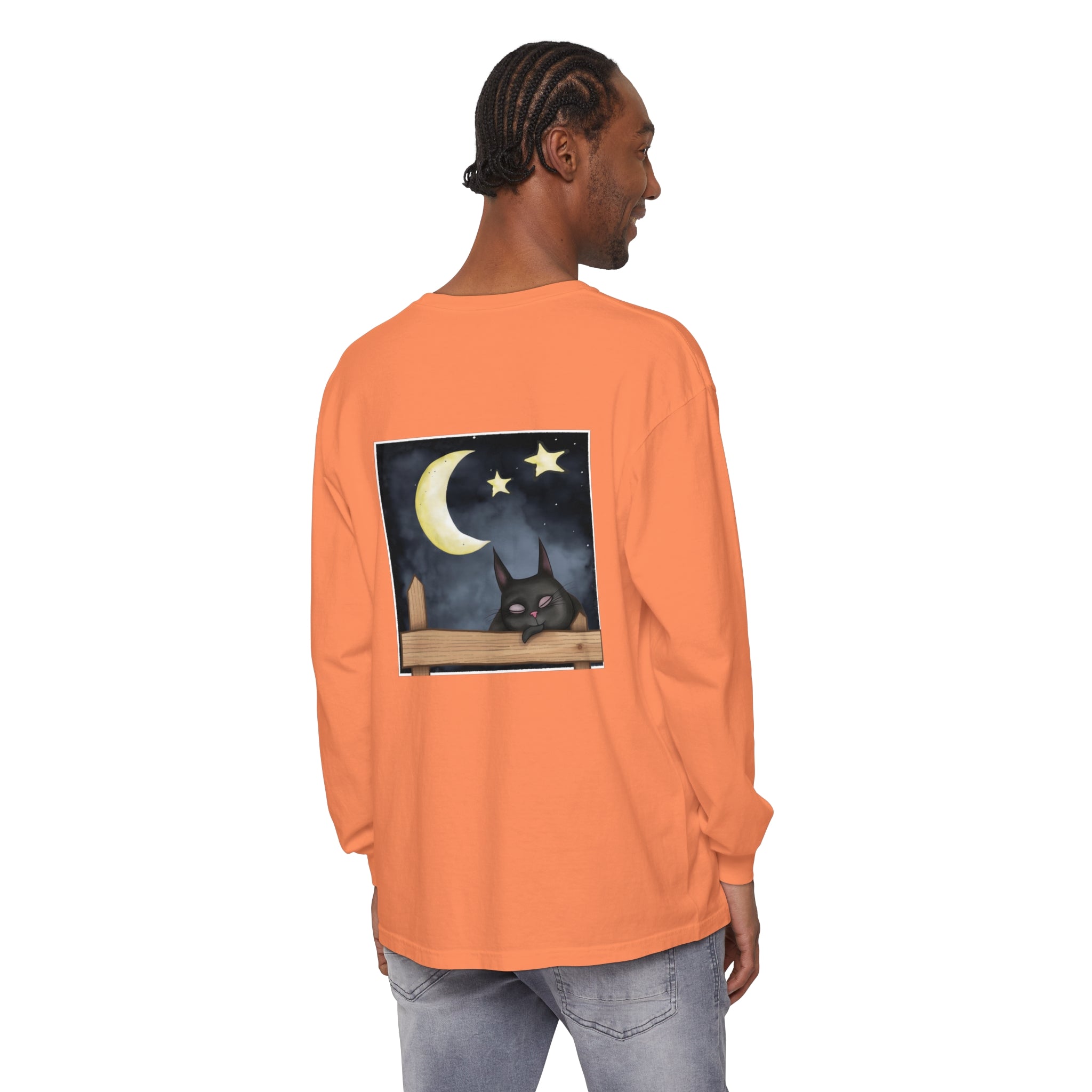 A comfortable and stylish Sleepy Cat Night Sky T-Shirt with a unique celestial design