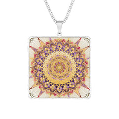 Square Solar Mandala Pendant Necklace