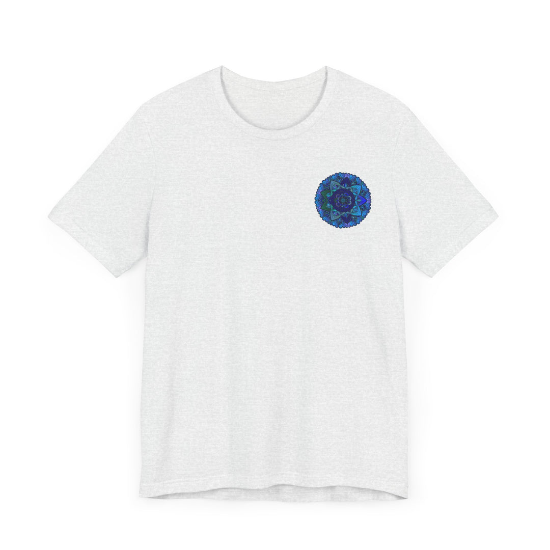 Beautiful blue mandala design t-shirt promoting spiritual peace and harmony