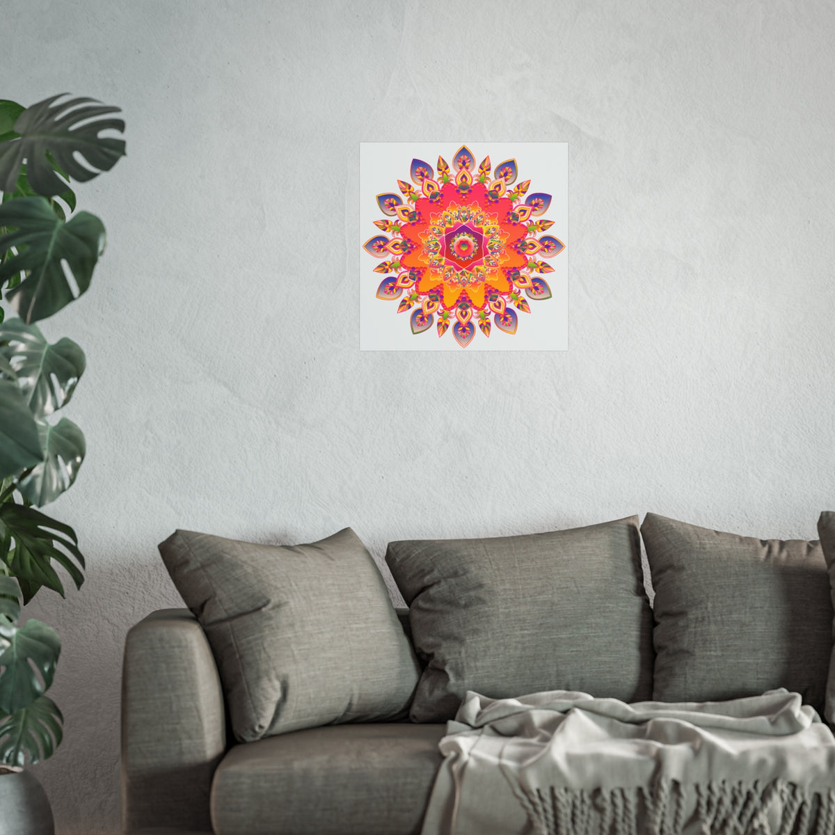 Vibrant Floral Mandala Fine Art Poster — Boho Wall Decor for Living Room & Meditation