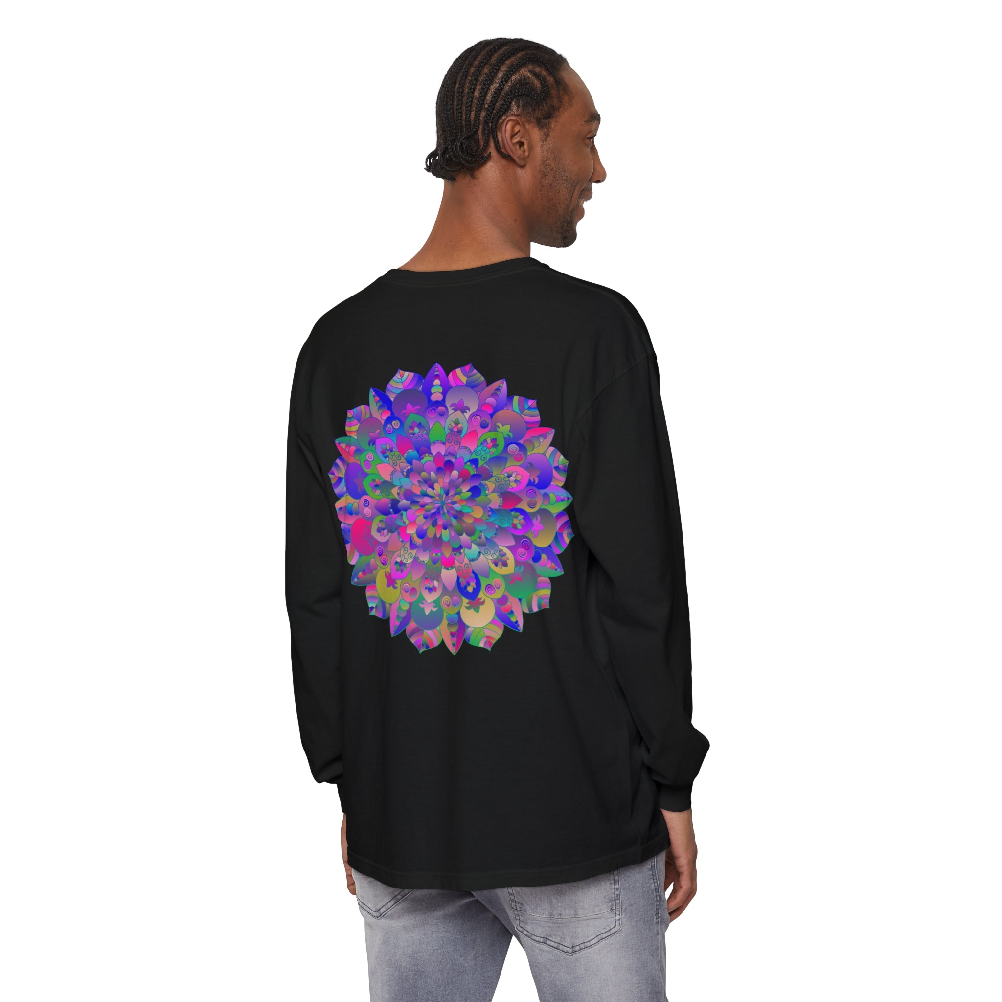 Colorful and detailed mandala design long sleeve t-shirt for vibrant style