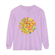 Colorful and intricate psychedelic mandala design on a long sleeve t-shirt