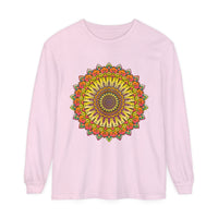 Intricate mandala design featured on a unisex long sleeve t-shirt