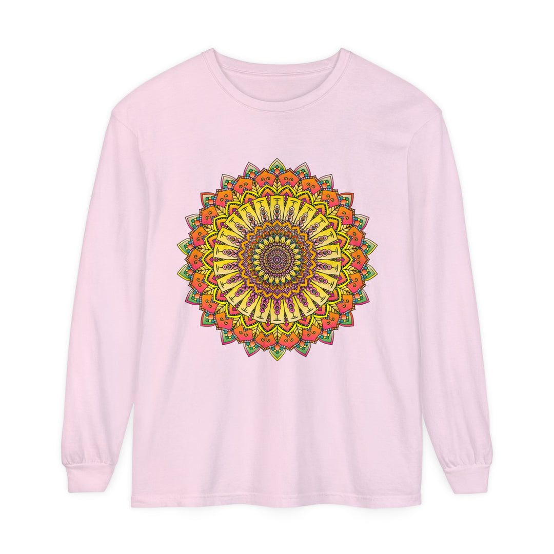 Intricate mandala design featured on a unisex long sleeve t-shirt