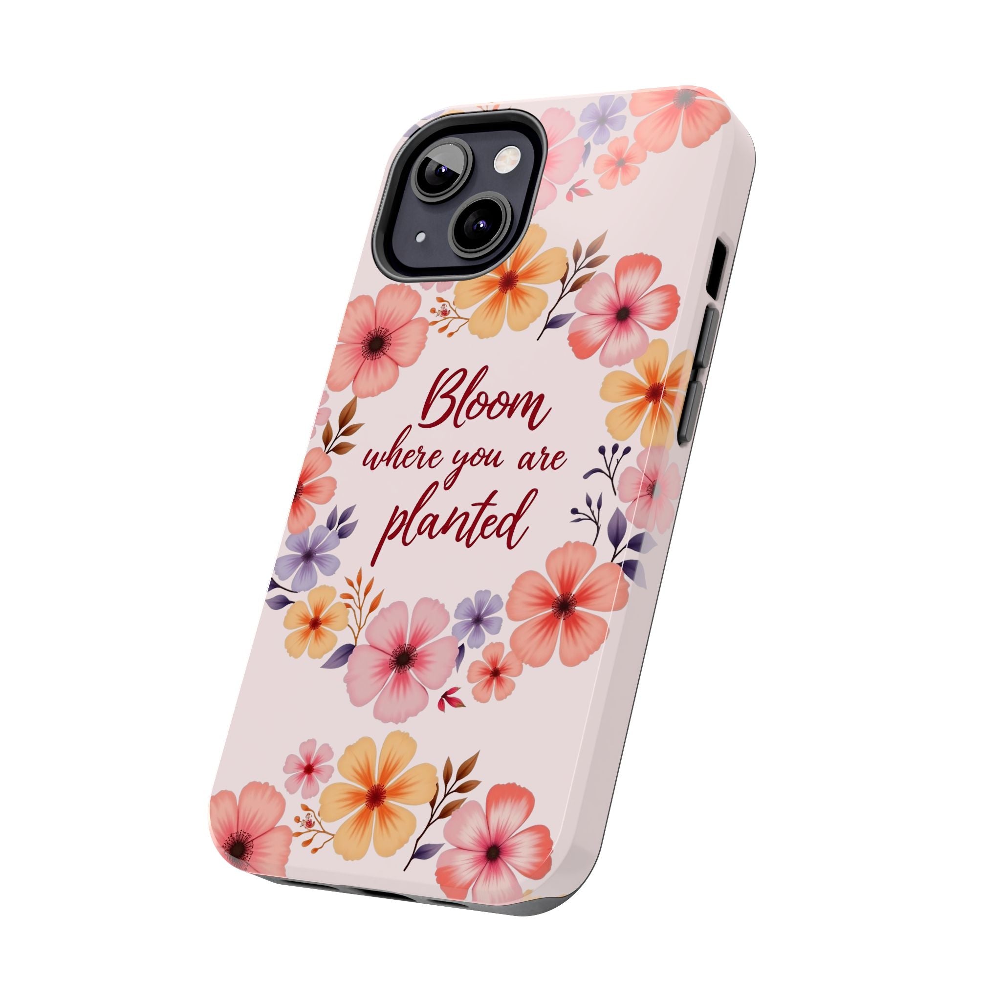 Light pink phone case with flower garland bloom design, perfect for springtime