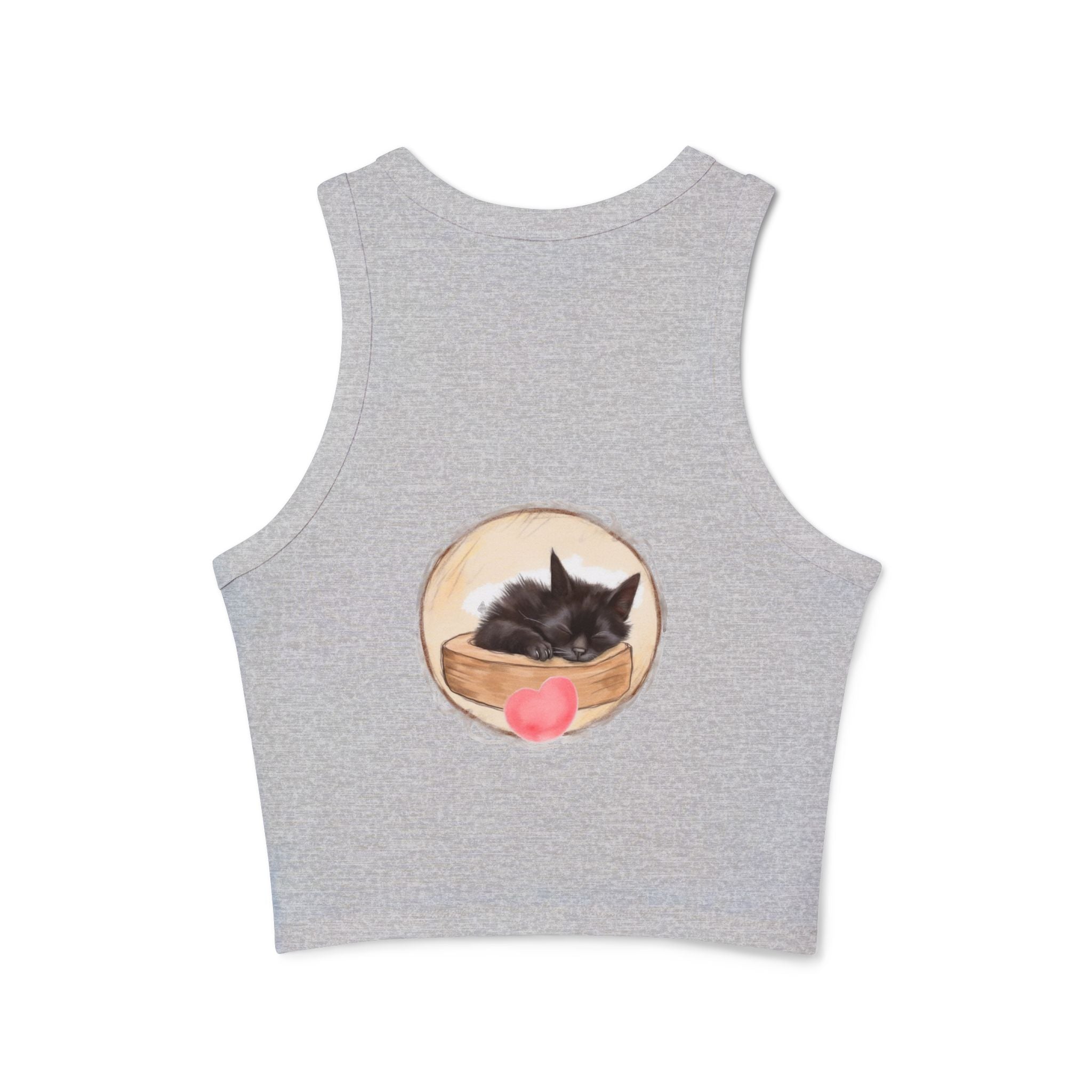 Ladies' sleeveless shirt with an adorable sleeping kitten motif