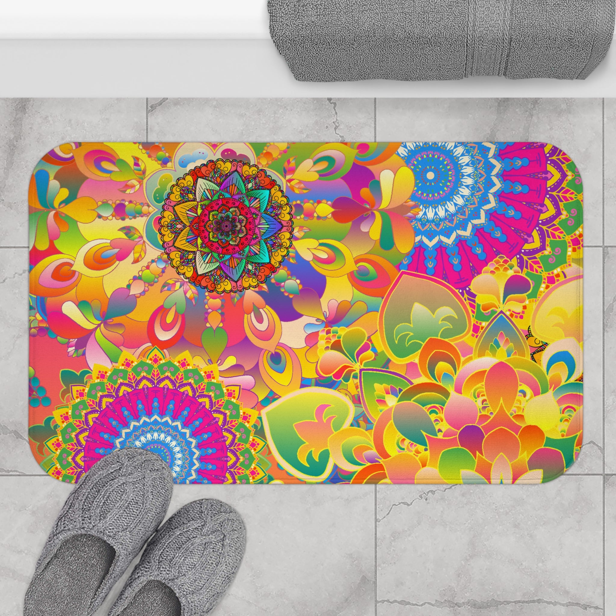 Psychedelic Floral Mandala Bath Mat