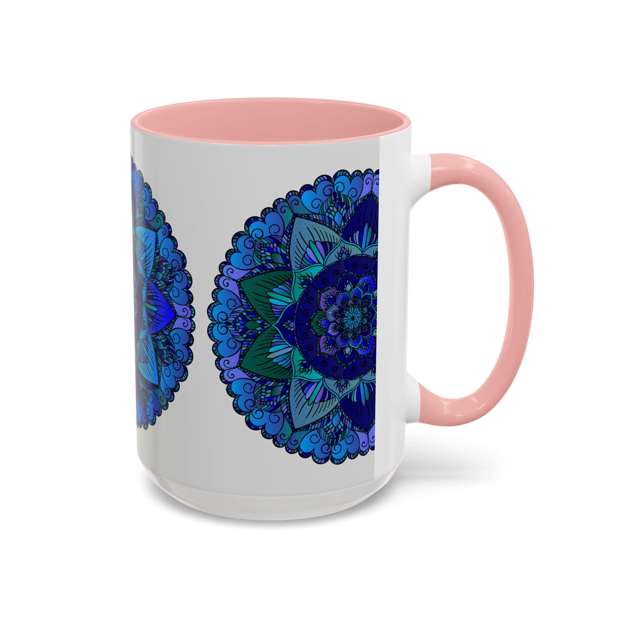 Handcrafted blue and purple mandala mug featuring intricate bohemian art design