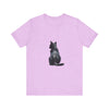 Black Cat Watercolor T-Shirt featuring a mystical design with a beautiful blend of colors