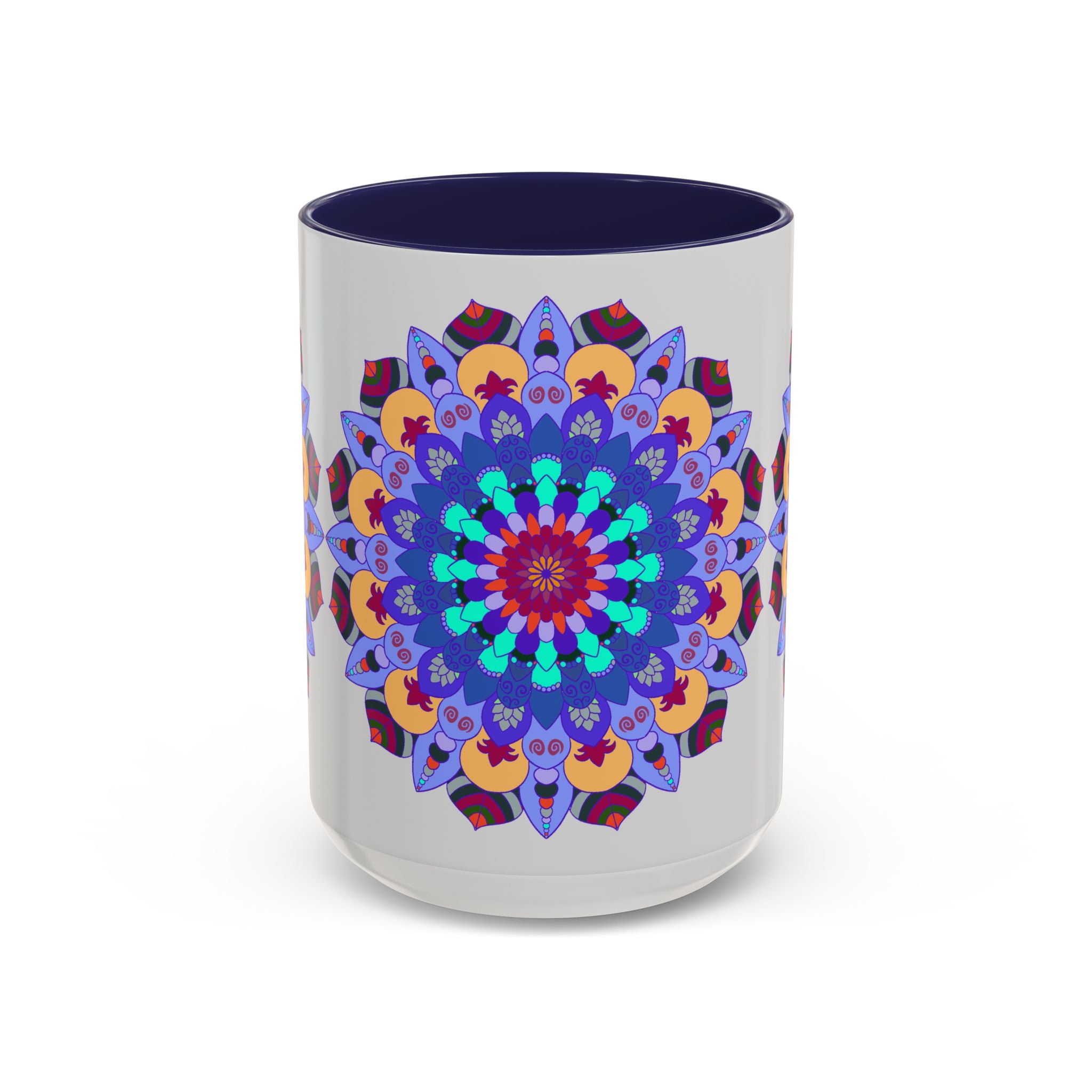 Vibrant and symmetrical mandala art mug ideal for adding a pop of color to your kitchen