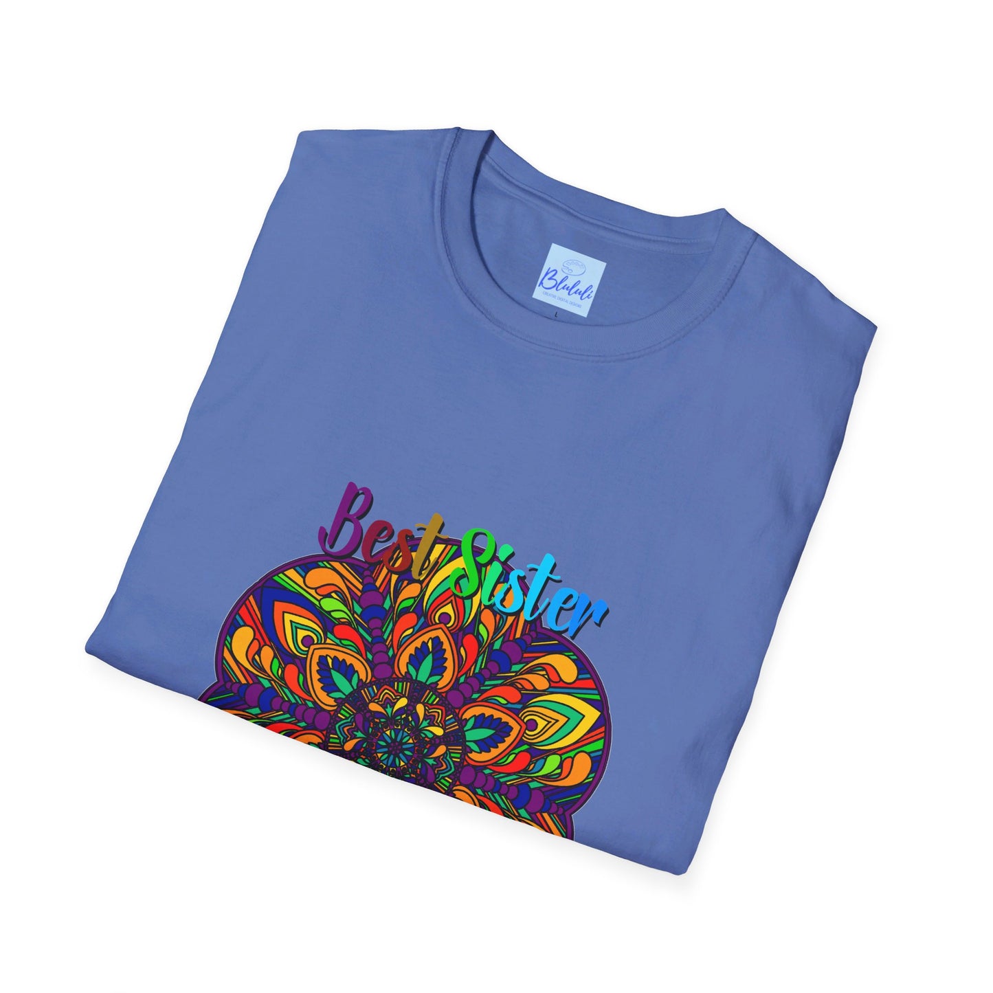 Lovely mandala art gift for sister showcased on a softstyle t-shirt