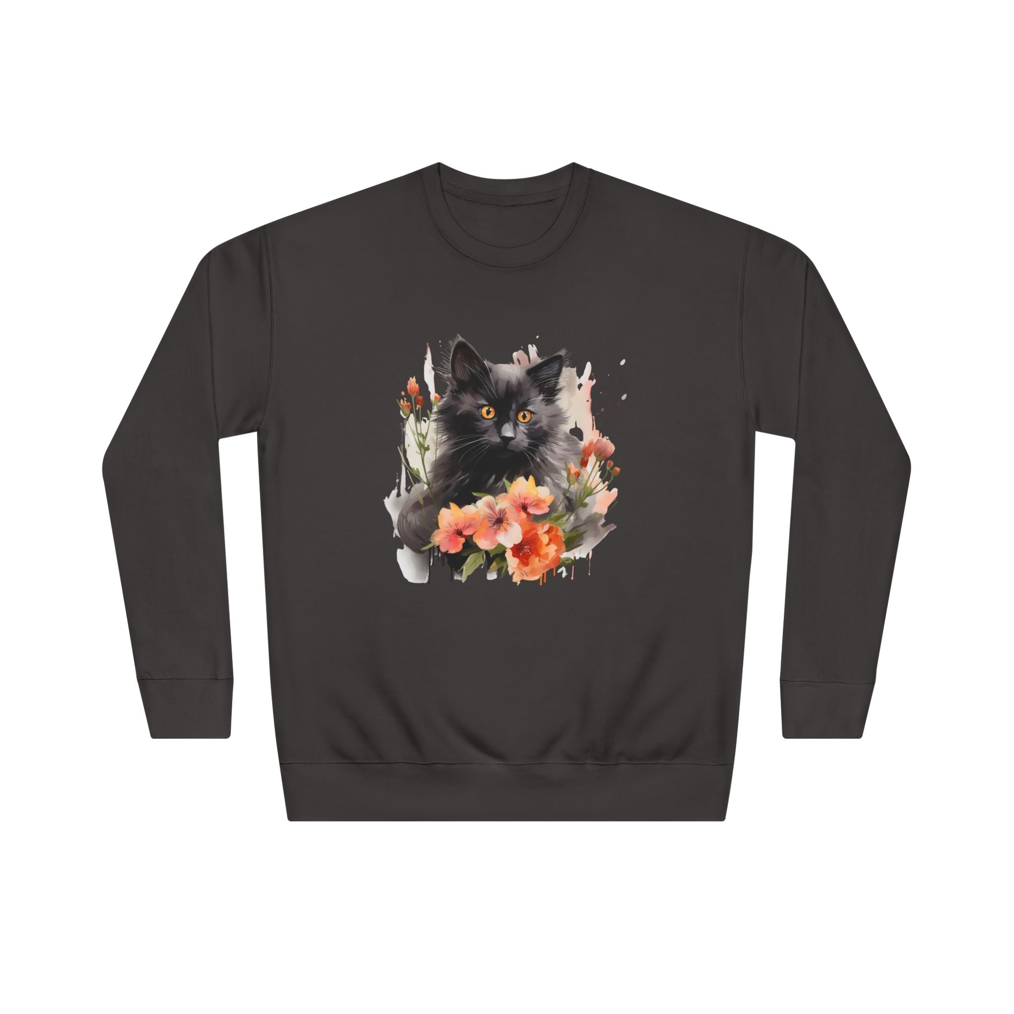 Black Cat and Blossoming Flowers Soft Cotton Sweatshirt