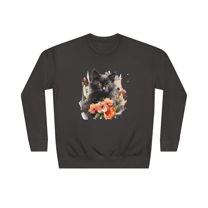 Black Cat and Blossoming Flowers Soft Cotton Sweatshirt